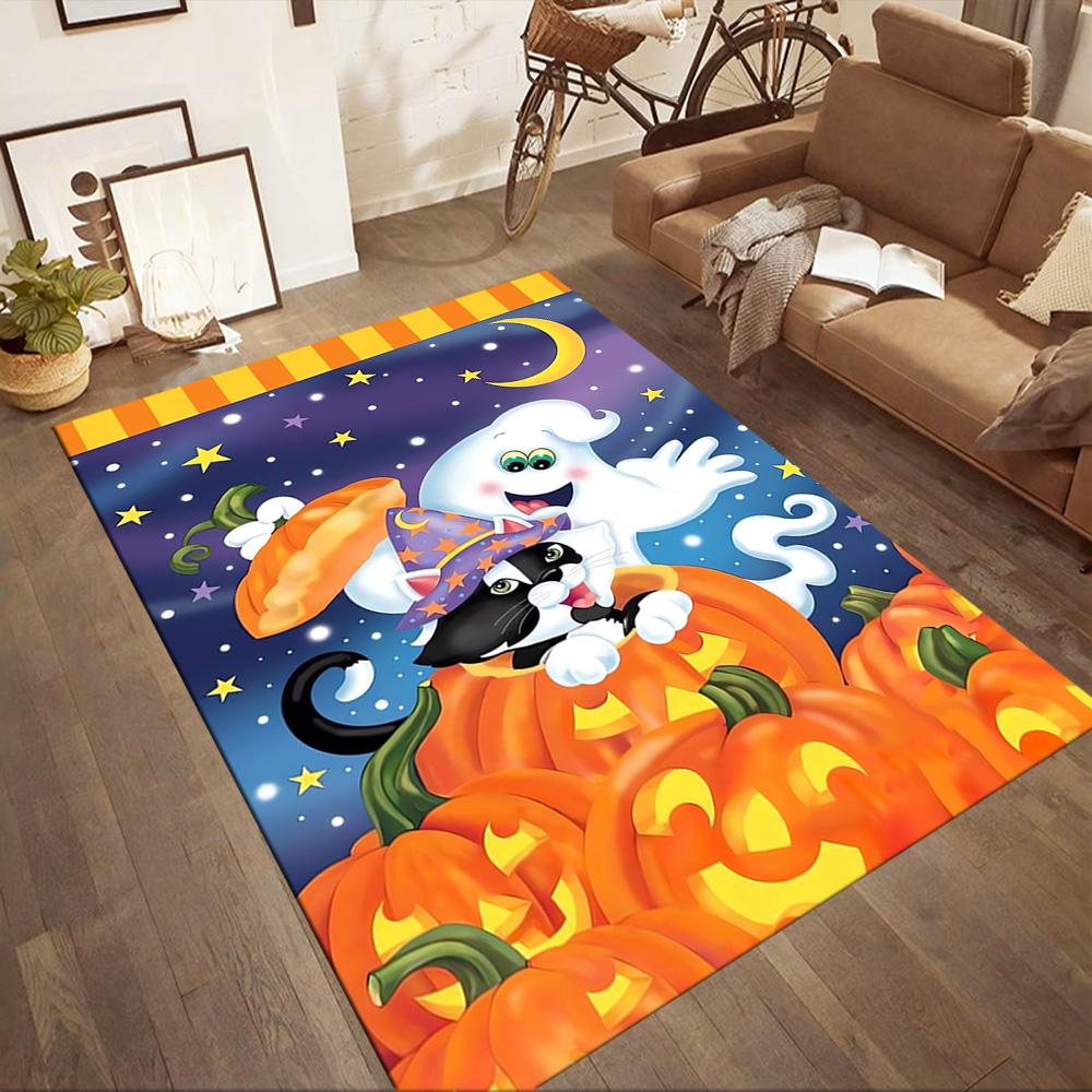 Sugar Skull Pumpkin Art Floor Mats for Living Room, Bedroom and Room Decoration Are Suitable for Gifts.