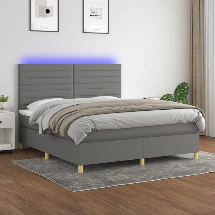VidaXL Slatted Bed Base with Mattress and LED, Upholstered Bed, Double Bed, Adult Bed for Interior Bedroom, 3135526