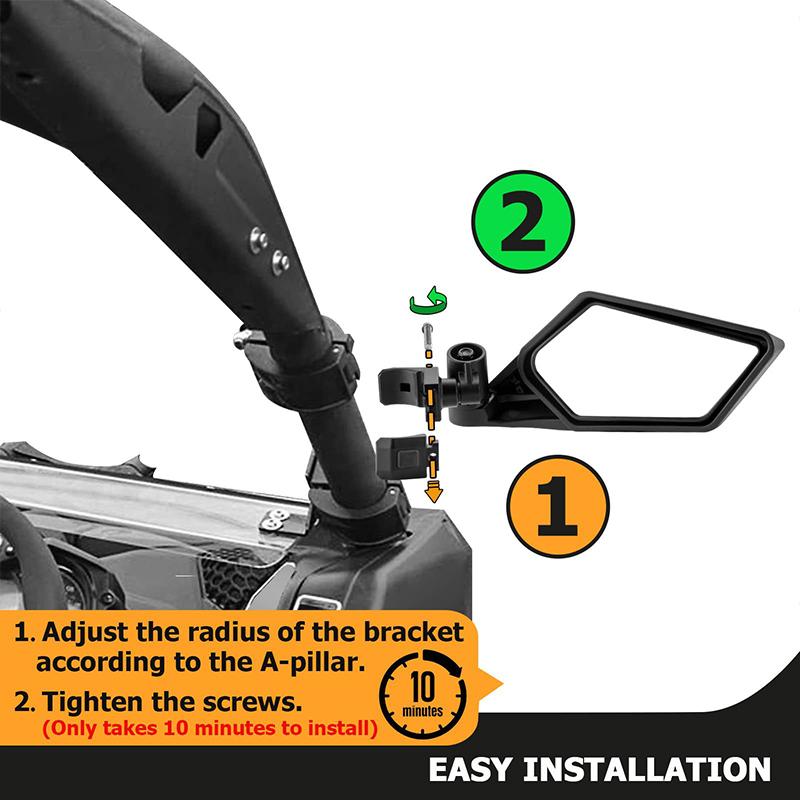 UTV Side Mirrors RZR Adjustable Side Mirrors with 1.5”-2” Roll Bar for Polars RZR 1000 Can Am Maverick Yamaha YXZ Rhino Pioneer