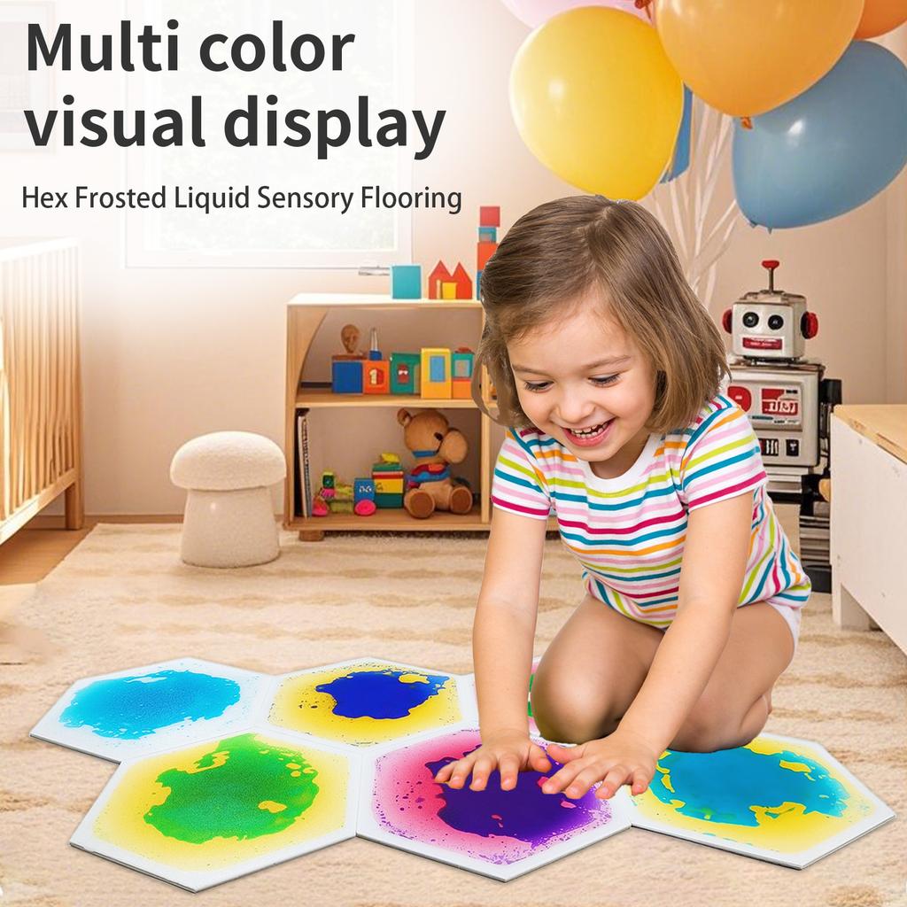 Colorful Liquid Flow Hexagon Flooring, Kids Sensory Play Mats For Preschool