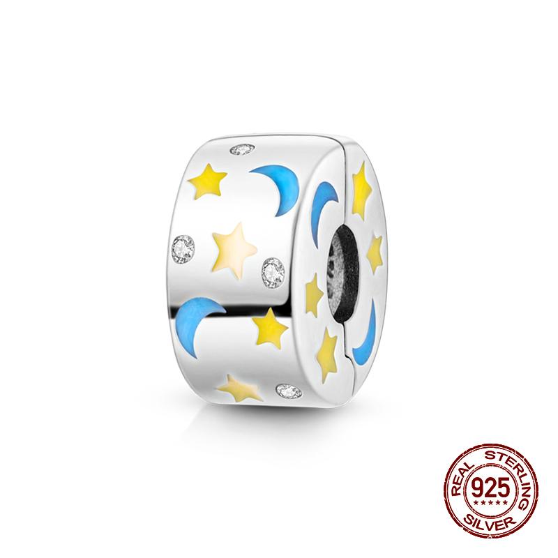 Fashion 100% 925 Sterling Silver Colorful Zircon Stars Moon Separator Charms Bead Fit Original Bracelet Fine DIY Jewelry