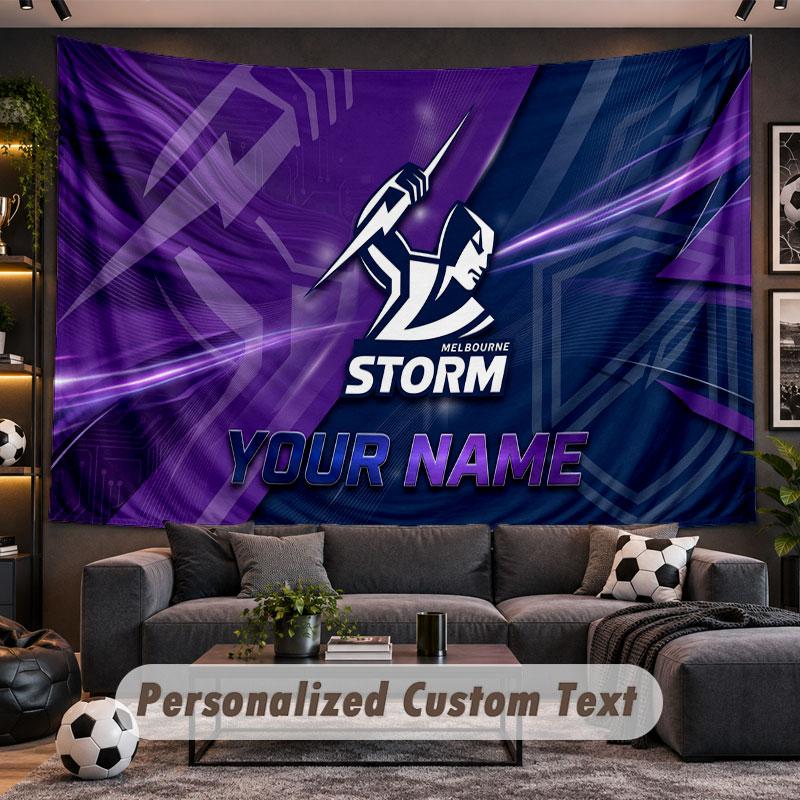 Настенный гобелен на заказ с именем, узором Melbourne Storm, персонализированный печатный текстиль, декор для стены