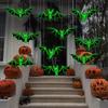 10pcs Hallowmas, Hanging Bats Decorations, 2025 Upgraded 5 Sizes Realistic Scary Large Plastic Flying Bats with Glowing Skeleton Bats