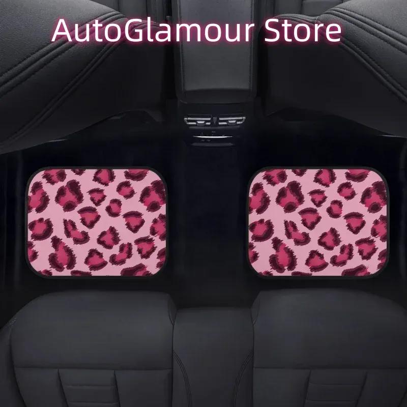 Pink Leopard Print Set of 4Pcs Car Floor Mats for Women Non Slip Car Accessories Front and Back Carpet Rug Durable