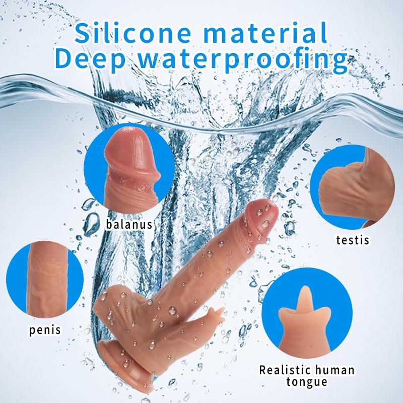 4-в-1 Имитация яичек + Язык + Пенис Вращение на 360° 10 режимов вибрации Пульт дистанционного управления Автоподогрев Реалистичный электрический дилдо