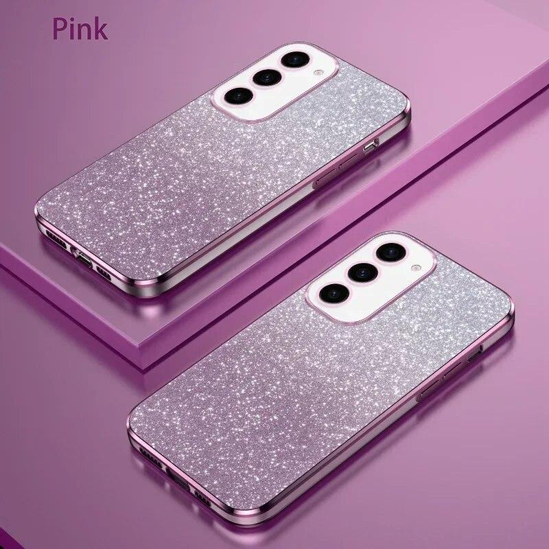 Luxury Plating Magnetic Holder Phone Case For Samsung Galaxy S24 Ultra S23 S22 S21 S20 Plus FE Note 20 10 Silicone Glitter Cover