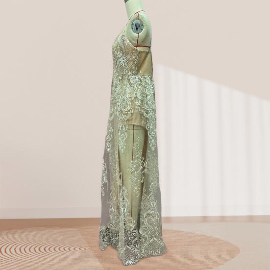 Женское сексуальное блестящее платье макси «Русалка» без рукавов с глубоким V-образным вырезом и высоким разрезом, облегающее фигуру, с цветочным принтом