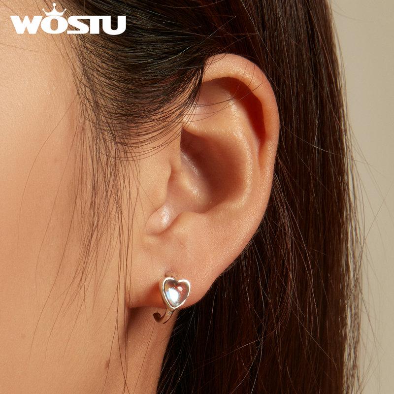 WOSTU Серьги-гвоздики из стерлингового серебра 925 пробы в форме сердца с синтетическим лунным камнем для женщин, серьги-гвоздики оригинального дизайна, ювелирные изделия