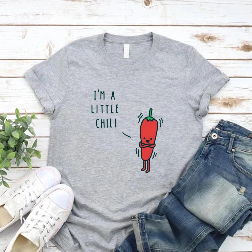 Футболка с забавным каламбуром I'm A Little Chili Shirt Pun Gift Футболка с коротким рукавом и графическим принтом Женские футболки Повседневная футболка с принтом Женская одежда