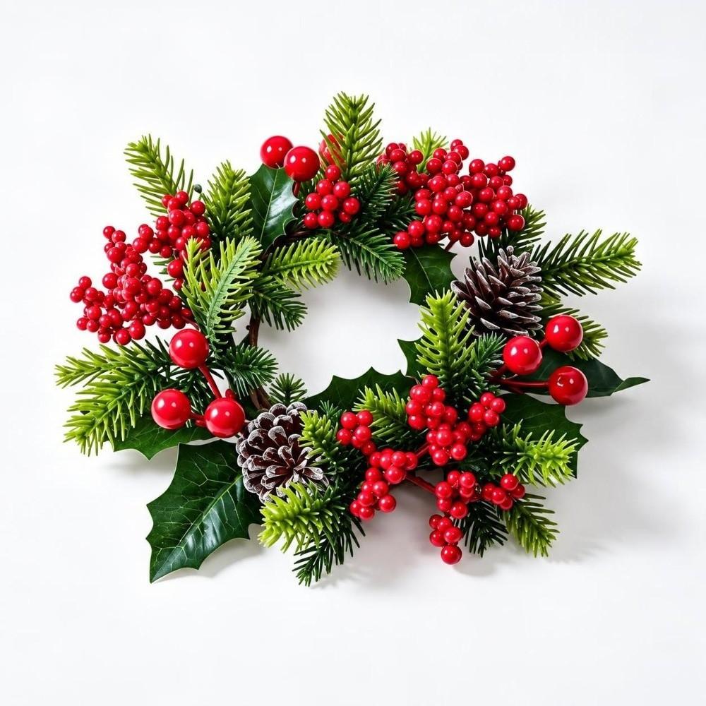 Plastic Christmas Candle Ring Artificial Pine Needle Table Centerpiece Tabletop Centerpiece