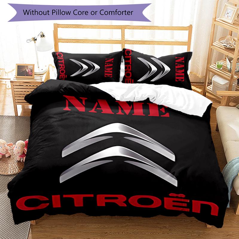 3pcs Custom Name Citroen logo Bedding Set Duvet Cover Closure Includes 1 Duvet Cover & 2 Pillowcases for All Seasons Bedroom Decor