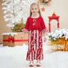 Christmas Kids Girls 2 Piece Outfit Spring Autumn Ruffle Flared Pants Fashion Set Striped Polka Dot For Baby Girl Holiday Valentine's Performance