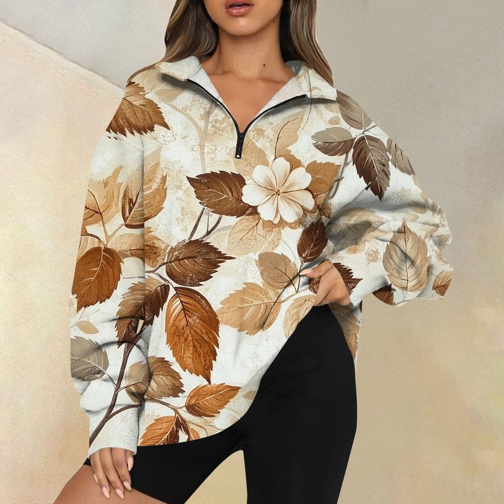 Женская мода повседневная толстовка с длинным рукавом и принтом на молнии с высоким воротом и заниженными плечами