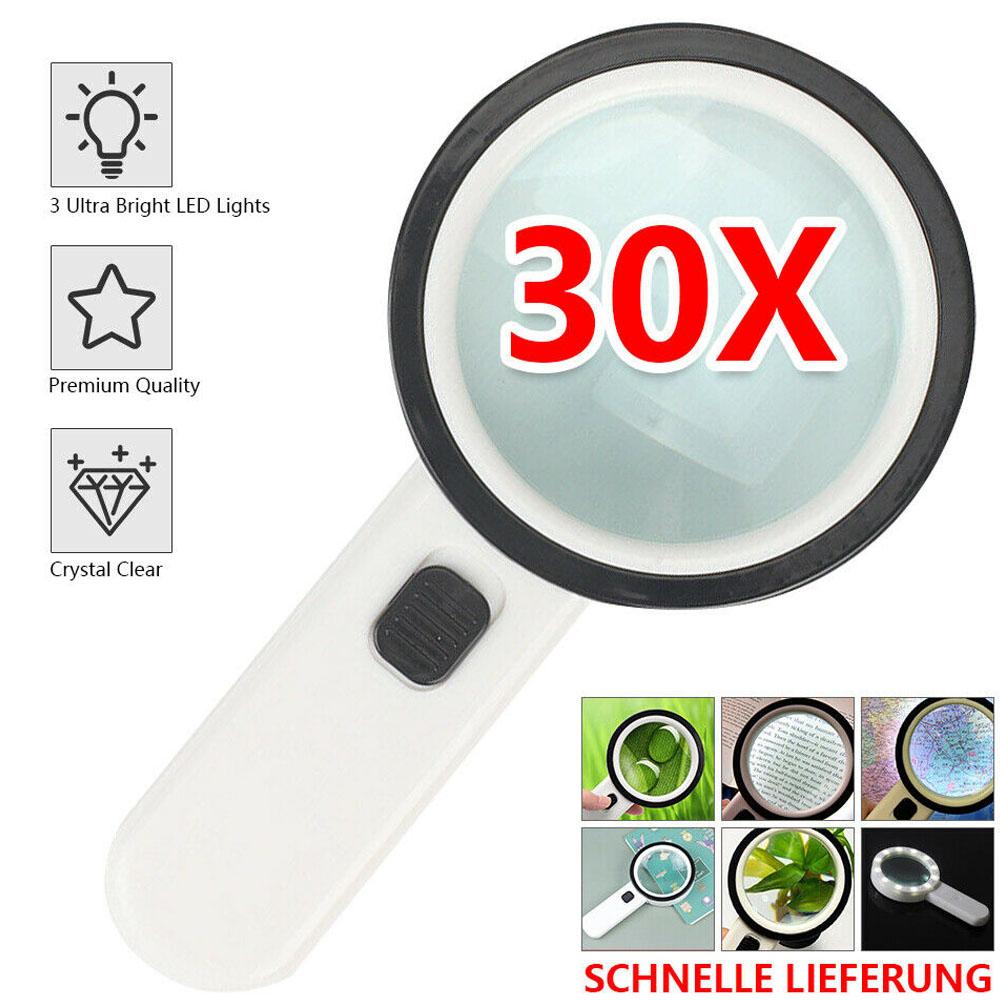 30-кратная оптическая лупа со светодиодной подсветкой 30-кратная ручная лупа с подсветкой для чтения