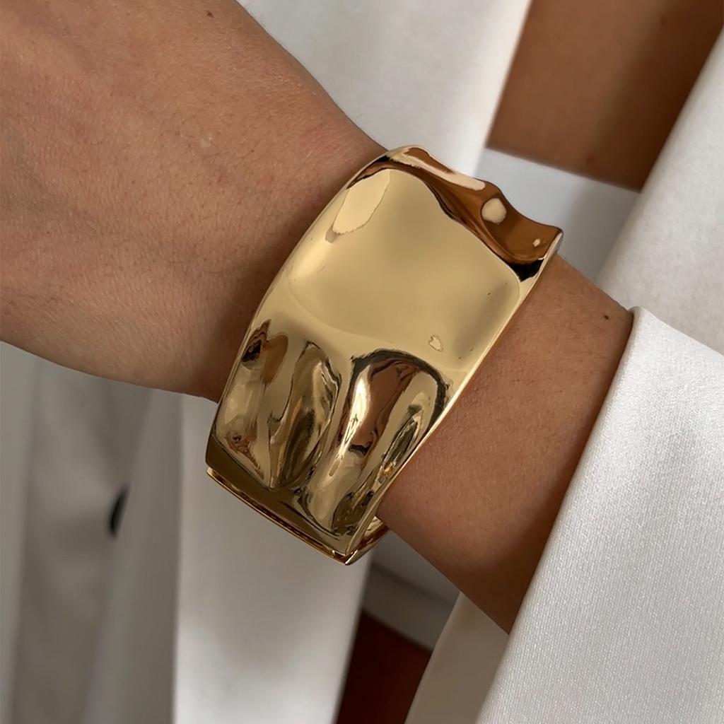 Salircon New Creative Design Irregular Geometric Heavy Metal Bangles for Women Trend Punk Hip Hop Open Spring Bracelet Jewelry