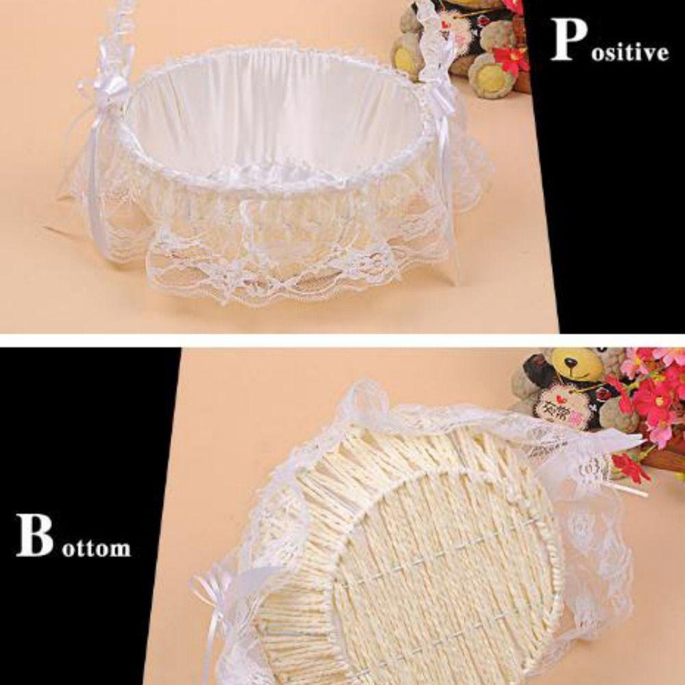 Bamboo Woven Handheld Wicker Basket White Lace Storage Fruit Basket High Quality Flower Basket