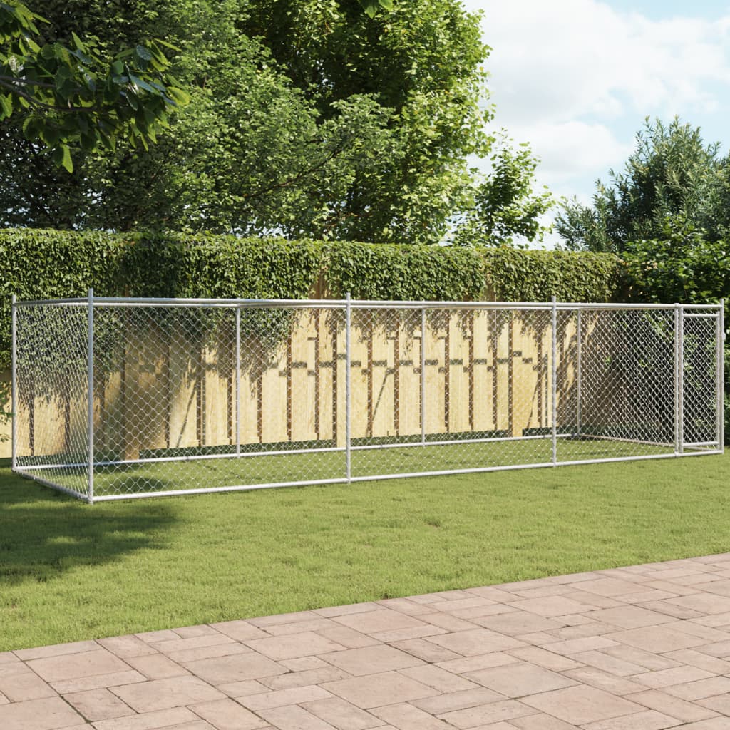 Dog Kennel with Door Gray 6 x 2 x 1.5 m Galvanized Steel