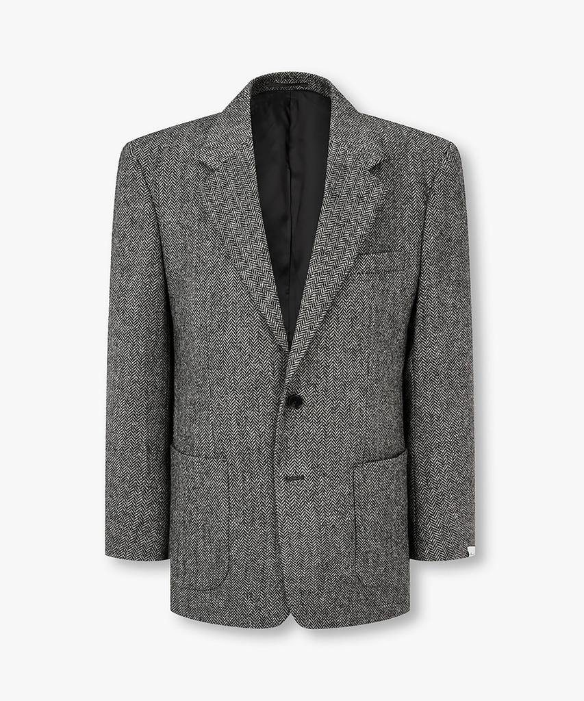 Man On The Boon Herringbone Tweed Wool Single Jacket_Black 4715302008