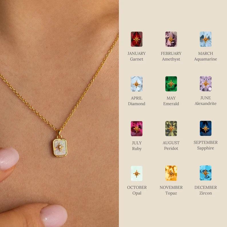 Titanium Steel High Color Retention Polaris Birthstone Necklace 12 Birthday Crystal Star Clavicle Pendant Necklace