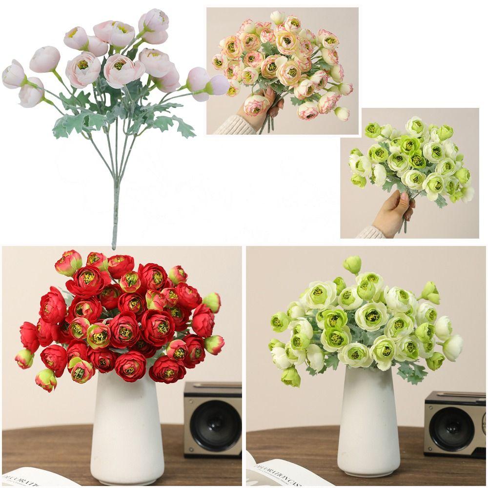 Multicolor Camellia Artificial Flower Flocking Faux Flower Wedding Ornament
