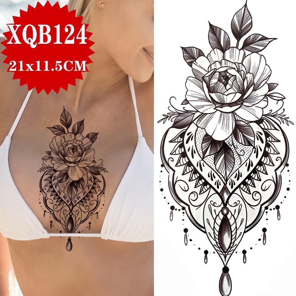 1PCS Sexy Flower Waterproof Temporary Tattoo Sticker Chest Rose Glitter Tattoo Body Art Arm Fake Flower Tattoo Woman