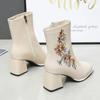 Короткие сапоги на толстом каблуке, женские, с вышивкой, на высоком каблуке, с боковой молнией, короткие сапоги, ретро, с большим квадратным носком, ботильоны Zapatillas Mujer