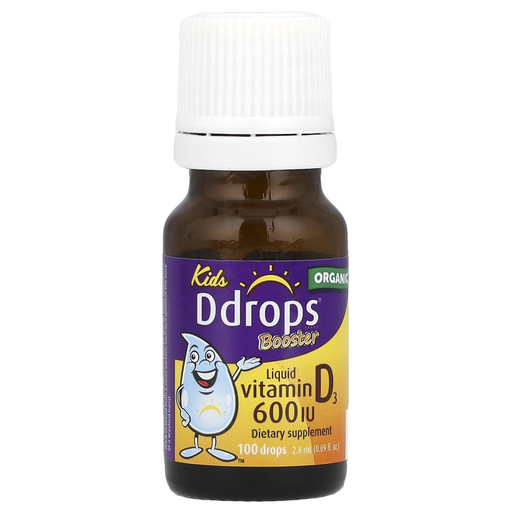 Ddrops Children's, Booster, Organic Liquid Vitamin D3, 600 IU, 2.8 Ml (0.09 Fl Oz)