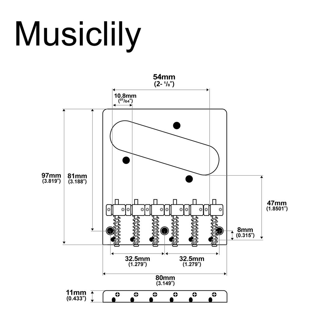 Musiclily Pro Modern Style Telecaster Brass for Electric Chrome 10.8mm Bridge, 6-Way Saddle, Telecaster-Type Guitars,