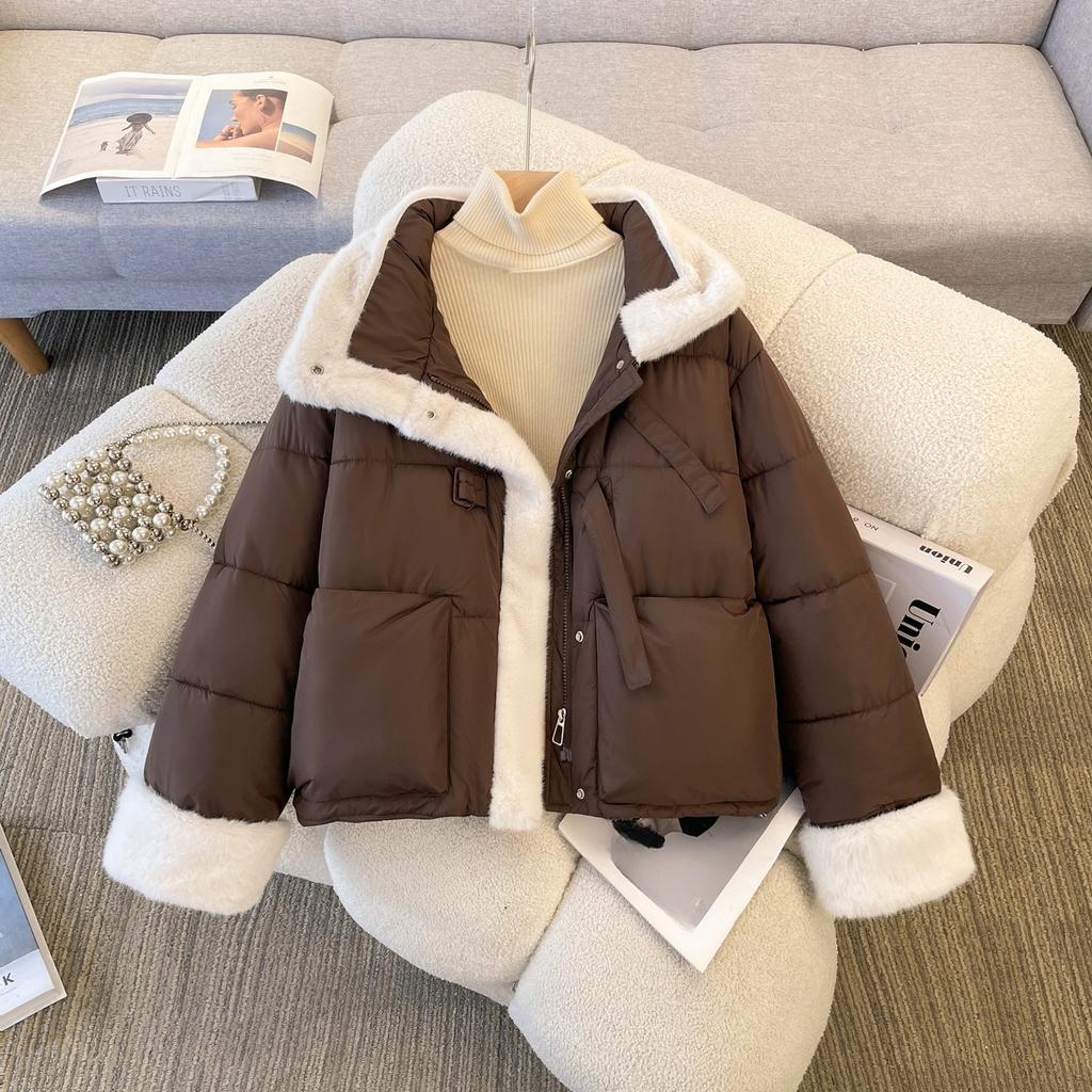 Модное короткое хлопковое пальто с воротником-стойкой и необработанными краями для женщин, зимняя мода, хлопковое пальто и куртка