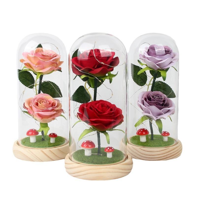 110 Valentine's Day gift high-end glass cover batch + bionic rose ornament finished silk flower lover