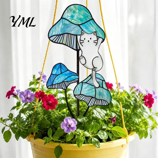 Outdoor Decorative Inserts Colorful Planter Insert Stake, Double-Sided, Flower Pot Decor Metal Yard Art Ornaments Insect Animal Stake for Plant