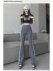 Women's High-Waist Shark Flared Pants with Side Stripes - Slim Fit Barbie Trousers for Spring Outerwear