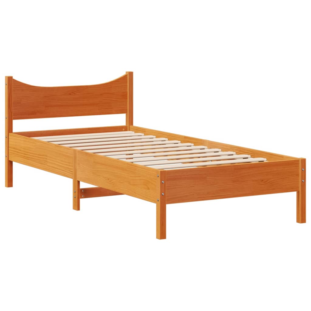 Solid Wood Bed with Headboard Wax Brown 75 x 190 cm Pine