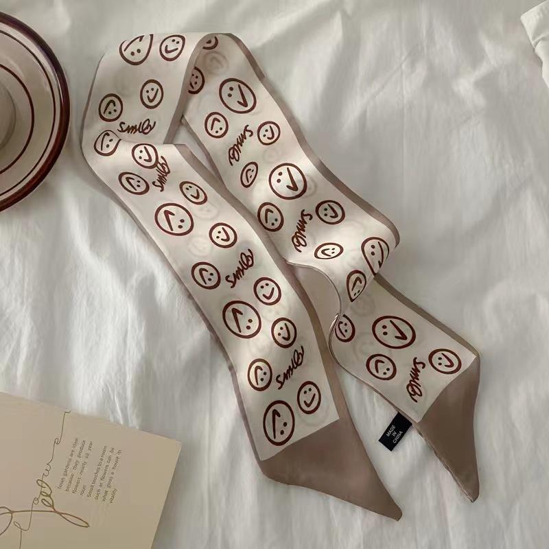 Маленький белый и нежно-зеленый шелковый шарф для женщин, тонкая лента, повязка на голову, резинка для волос, украшение для сумки, длинный