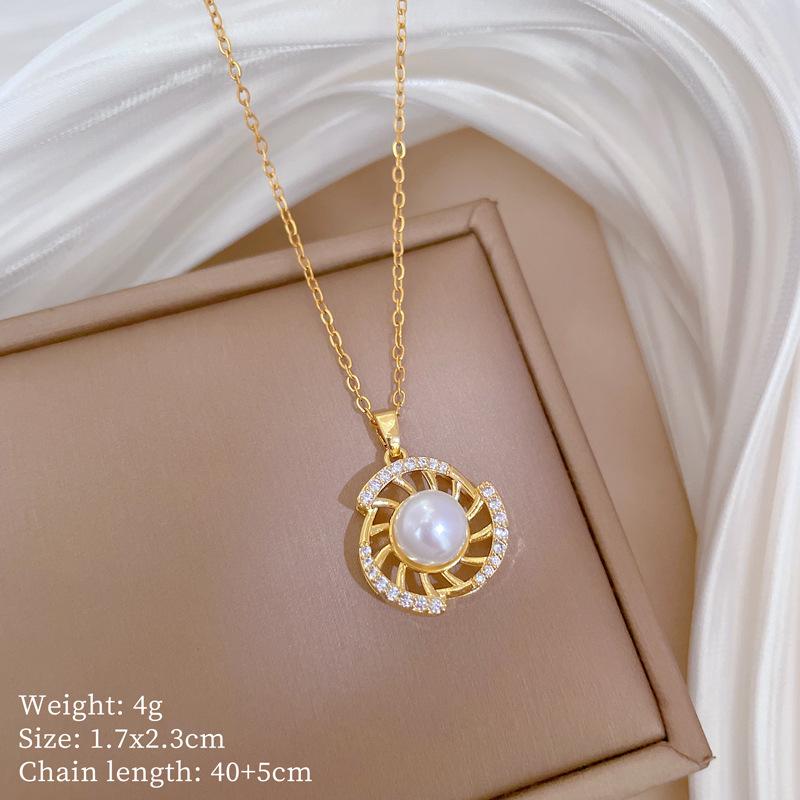 Necklace Earrings Set Light Luxury Rotating Pearl Full Of Diamonds Personality Temperament Banquet Earrings Item Group