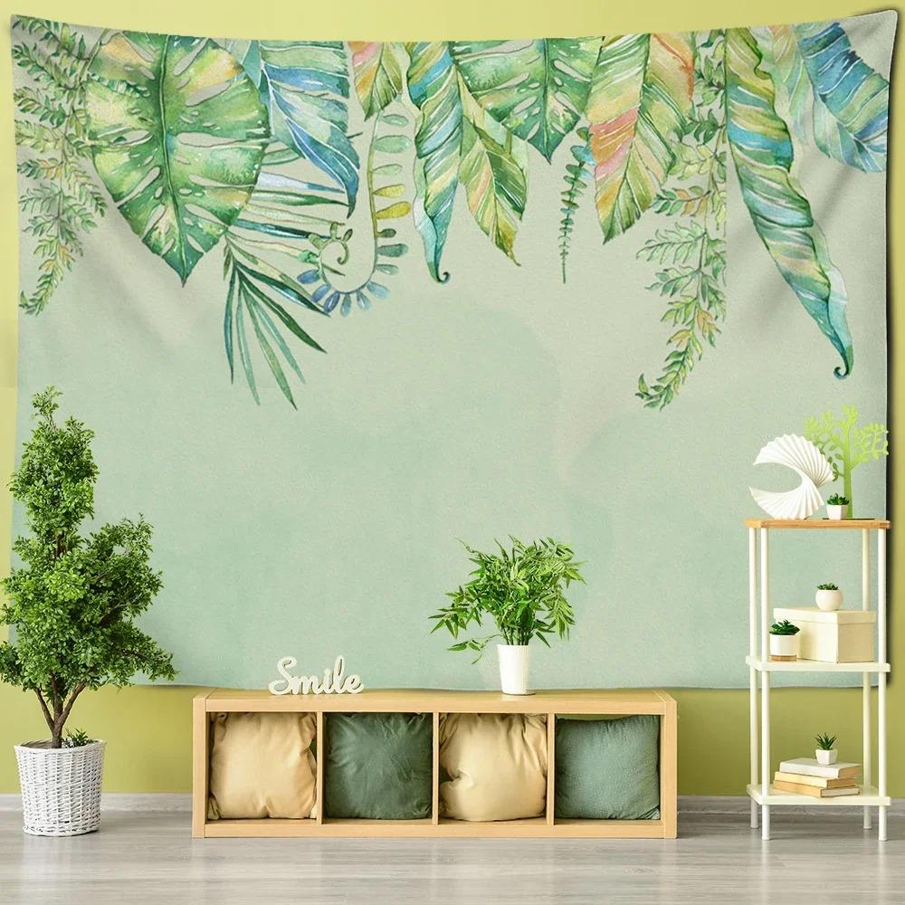 Винтажный зеленый тропический растительный декоративный гобелен для домашнего декора, гостиной, офиса, гобелен