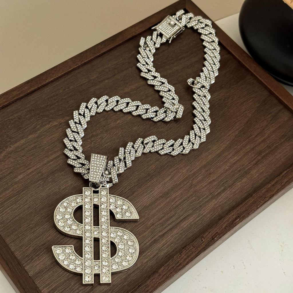 American Hip Hop Diamond Dollar Pendant with Cuban Chain