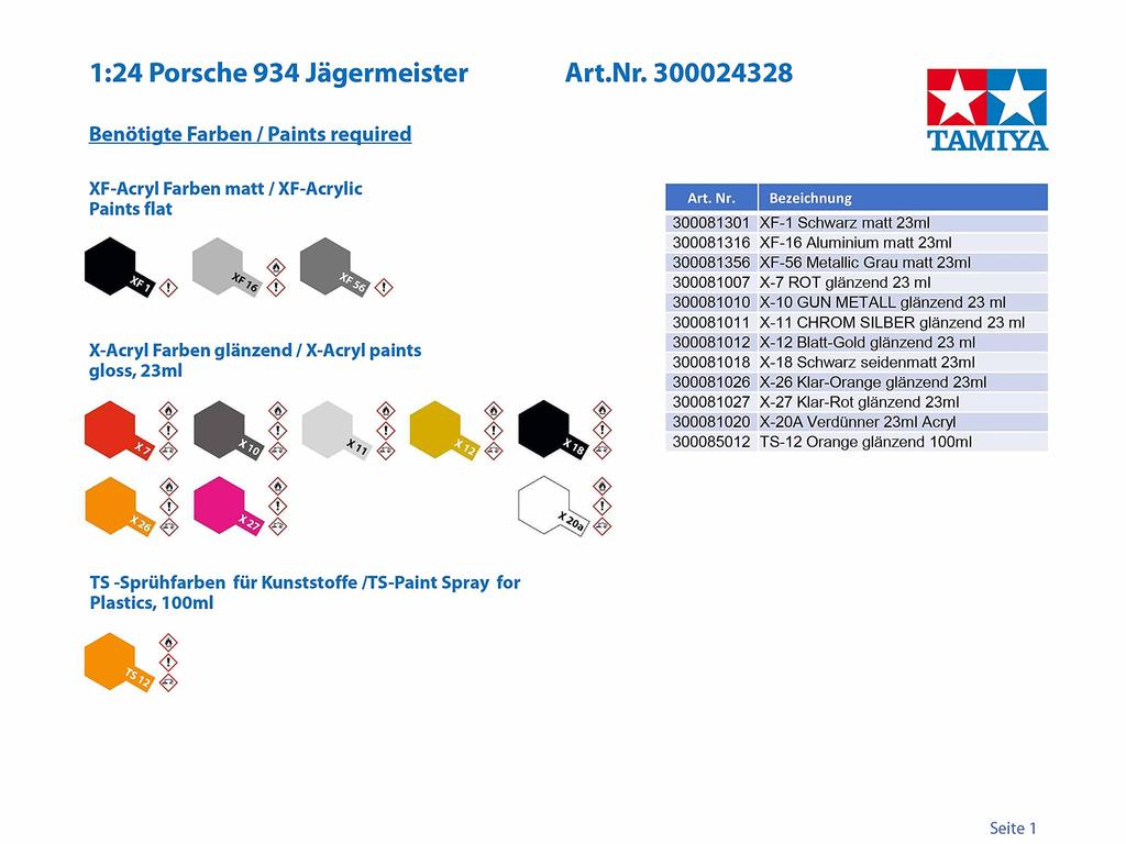 Tamiya Спортивный автомобиль серии Porsche Turbo RSR 934 Jagermeister Пластиковая модель 24328 1/24 № 328