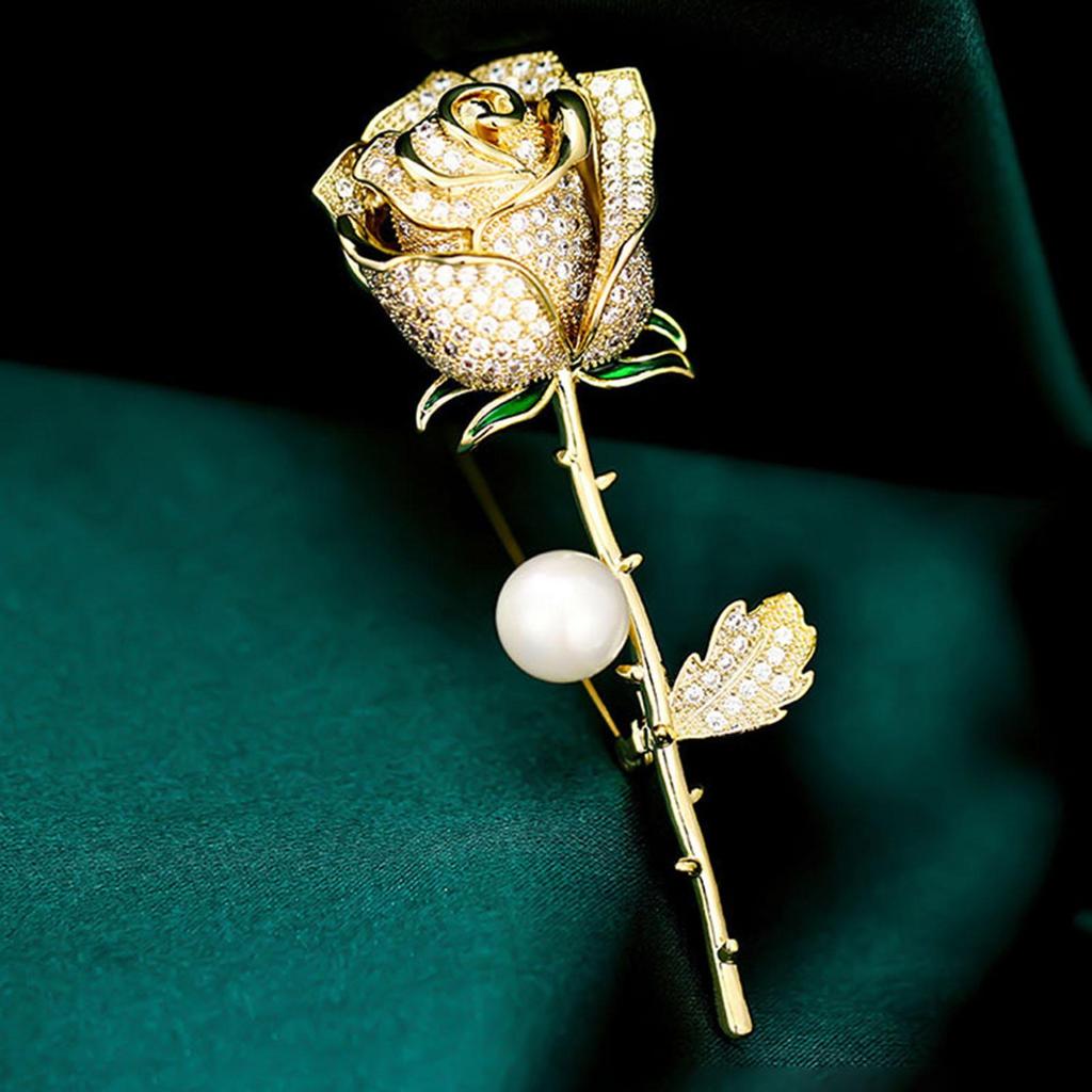 Elegant Rose Flower Shape Brooch Rhinestones Inlaid Faux Pearl Pin Bouquet Suit Lapel Badge Women Wedding Coat Accessories