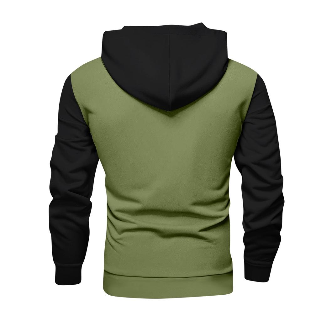 Мужская толстовка с капюшоном в стиле колор-блок с карманами, повседневная и удобная