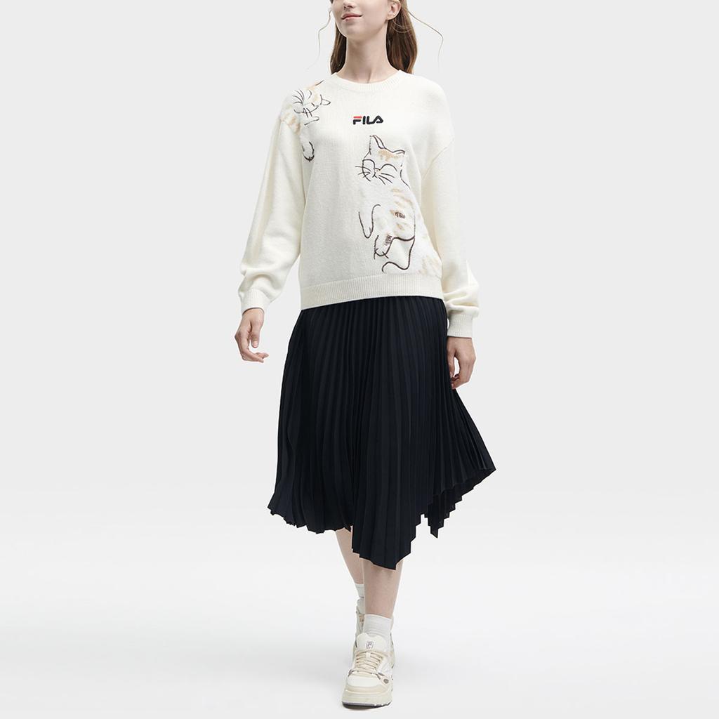 Fila Вышитый узор с животными Повседневный трикотажный топ с длинным рукавом Женские топы Светло-бежевый F11W348409F-IV