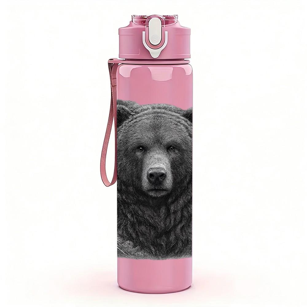 1PC Realistic Brown Bear Animal Portrait Print 750ml Color Plastic Sports Water Bottle Leakproof Flip Straw Lid Suitable for Sports Office Home Use