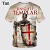 New Arrival Knights Templar Print 3d T-shirt Female Personality Sacred Cross Pattern Tshirt Men's Casual Outdoor Breathable Tops