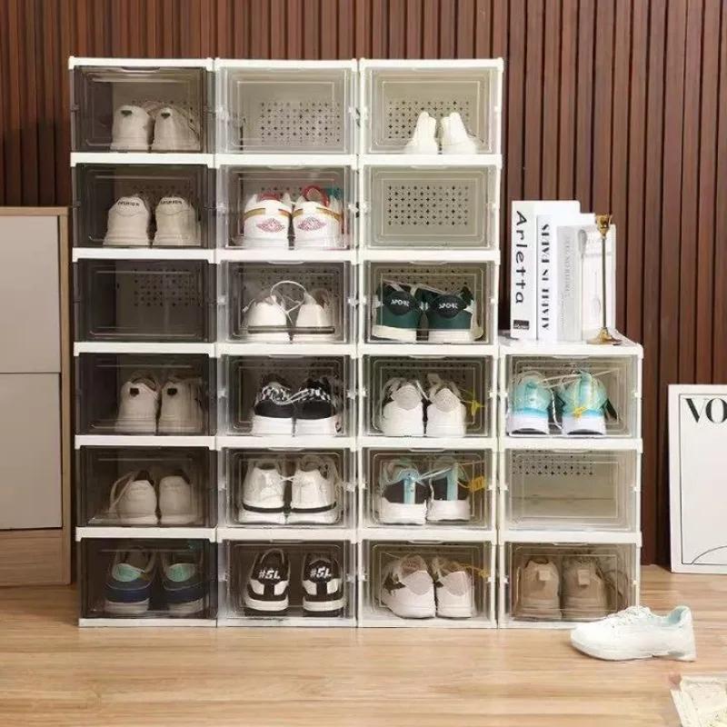 3 or 6 Tier Transparent Shoe Organizer Foldable Stackable Dustproof Sneaker Display Rack Home Space-Saving Storage Cabinet Rack