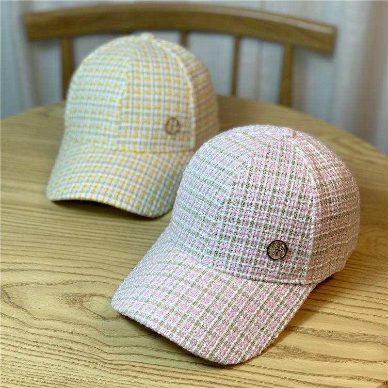 New Korean Style Ins Houndstooth Plaid Rhinestone R-labeled Sunshade Baseball Hat for Women In Autumn and Winter Versatile Casual Peaked Cap