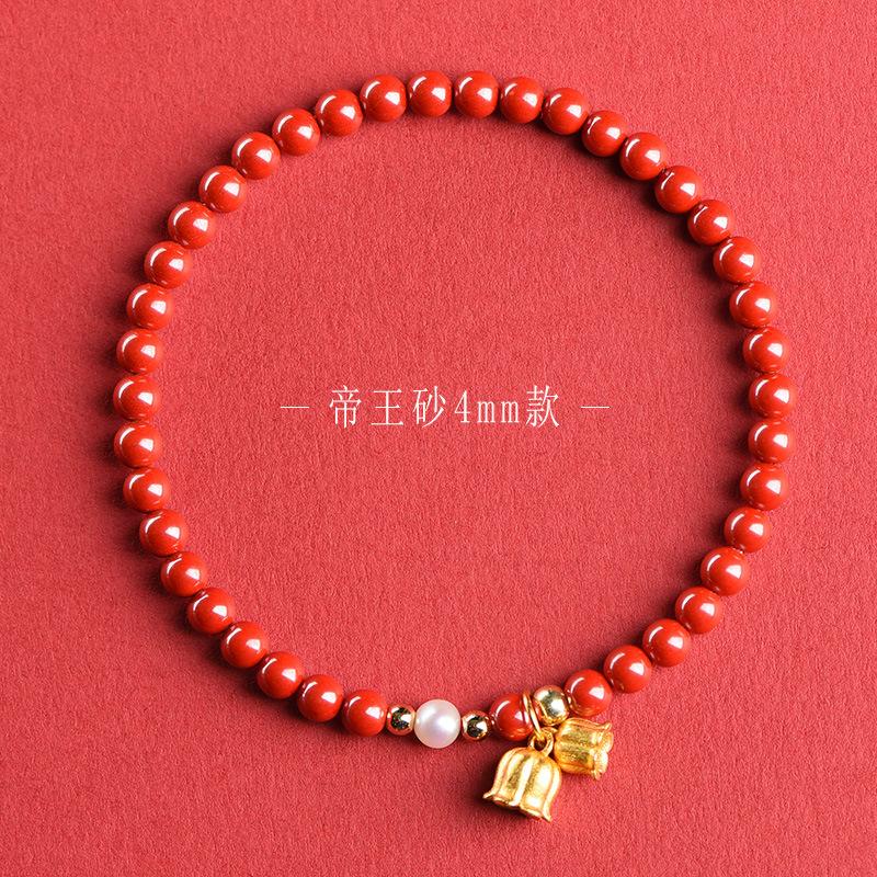 Authentic cinnabar bracelet with lily of the valley design for women, a unique design jewelry for your girlfriend