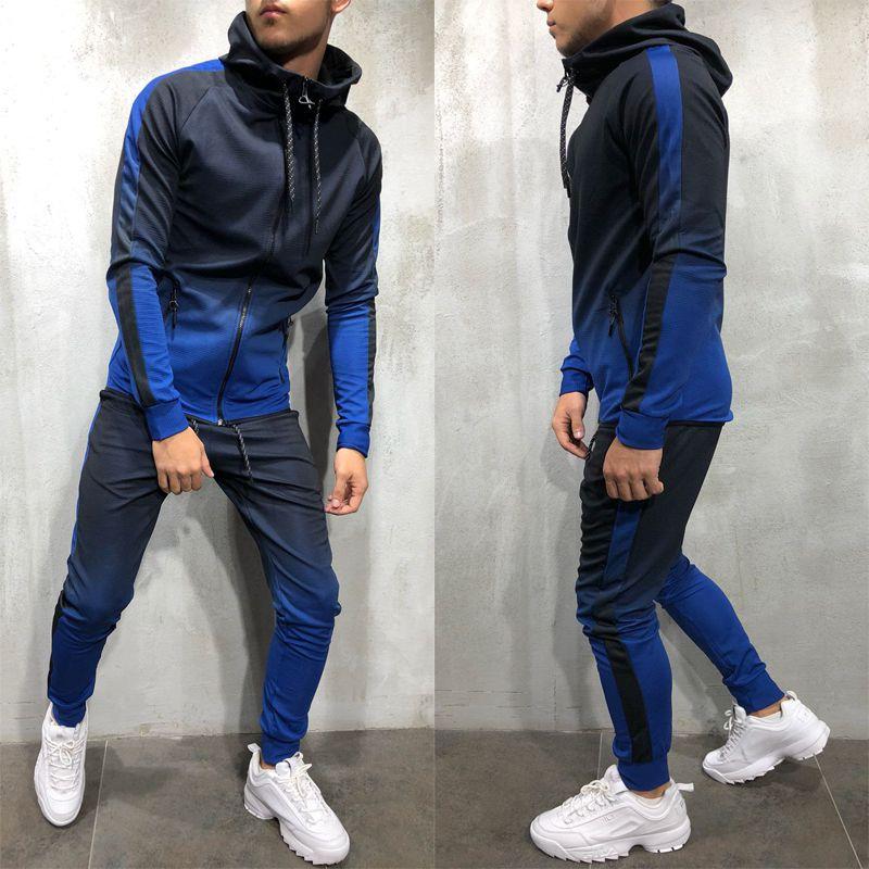 Премиальный мужской спортивный костюм-двойка: худи и джоггеры облегающего кроя с карманами на молнии
