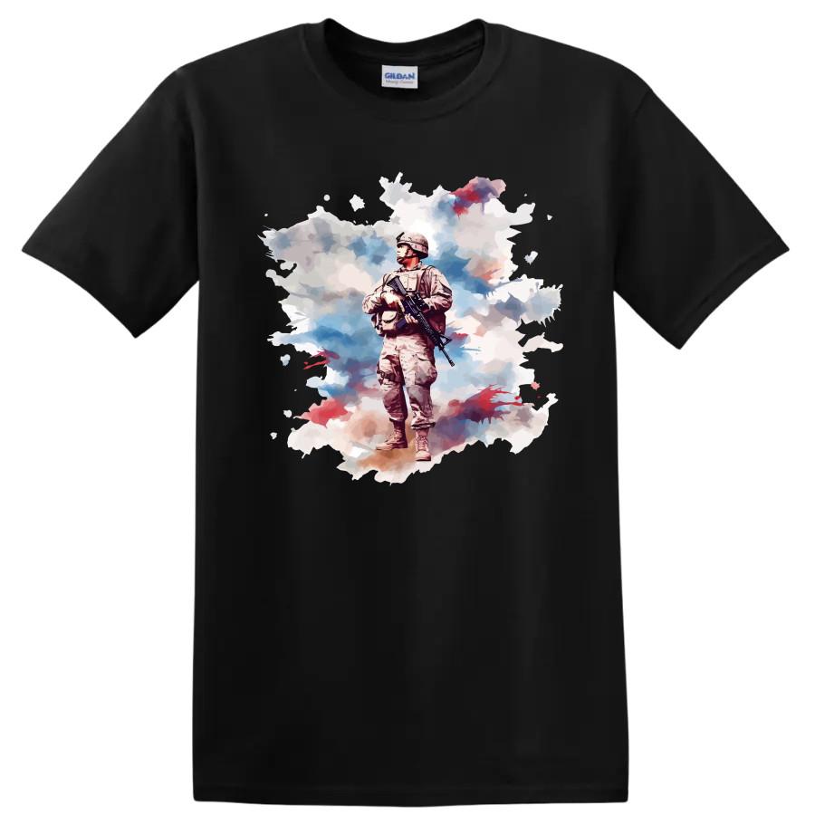 Soldier Art T Shirt Military Camouflage Graphic Tee w/ Heroic Design