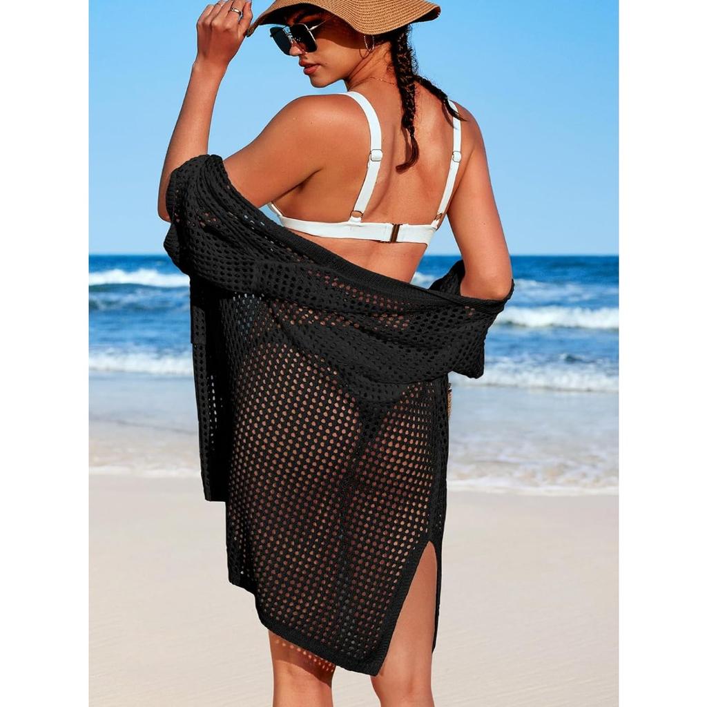 Charmleaks купальник накидка женское вязаное крючком пляжное платье на пуговицах с боковым разрезом купальный костюм накидки карманные купальники