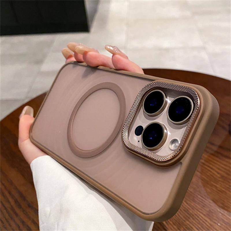 Matte Desert Titanium Gold Magnetic Charging Phone Case for iPhone 16 15 14 13 12 11 Pro Max Magsafe Metal Lens Frame Hard Cover